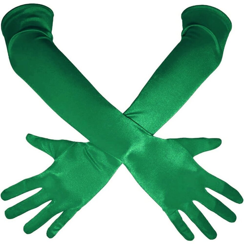 Women's Green Shiny Satin Long Gloves Elbow Length Wedding Dancing Party Tea